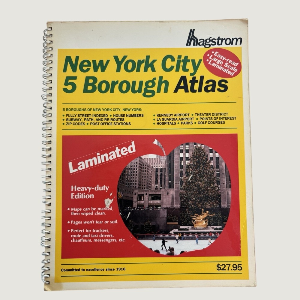 Vintage 1989 Hagstrom New York City 5 Borough Atlas Laminated Spiral Maps NYC